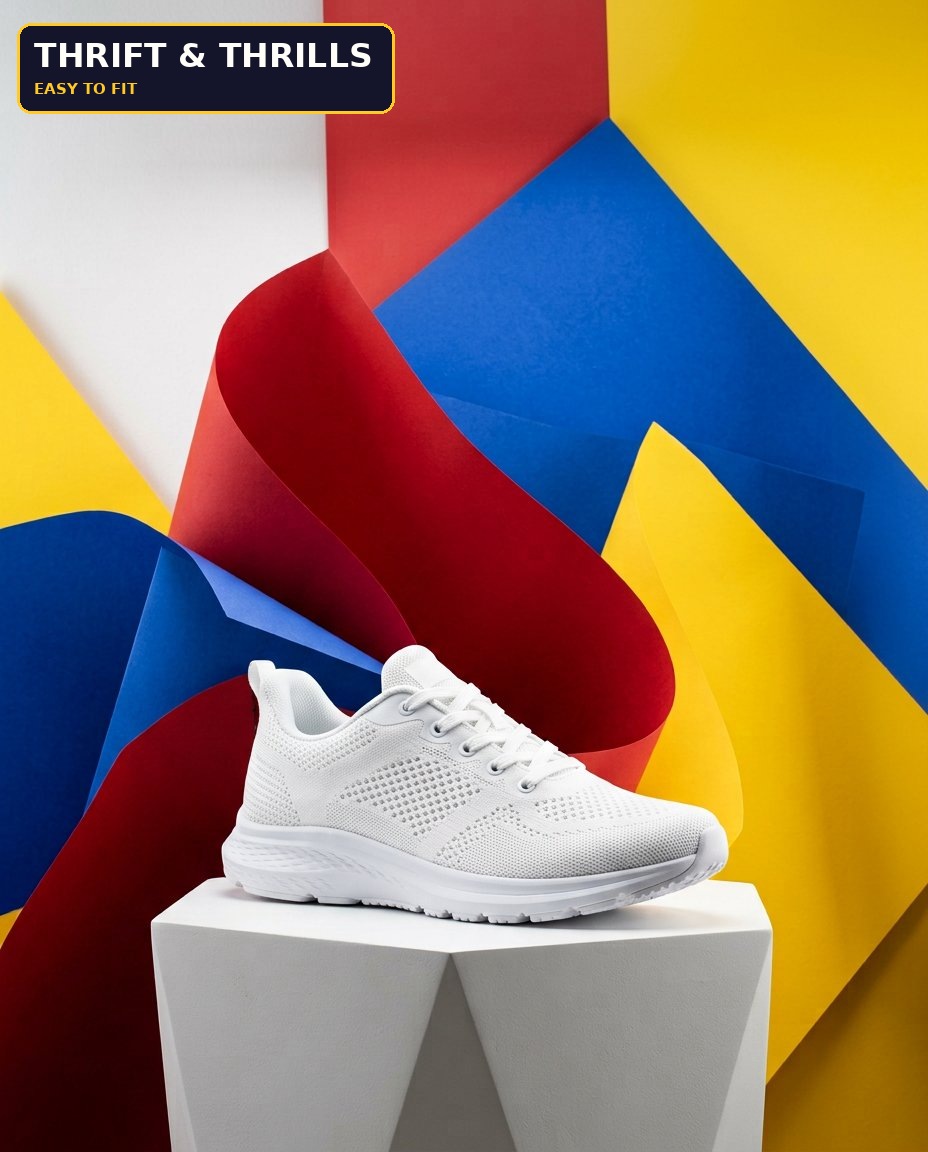 Premium white shoe on red blue yellow studio set